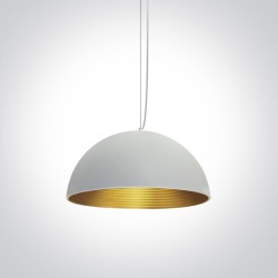 SUSPENSION BLANCHE d40cm DOUILLE E27 max.20W RÉFLECTEUR EN LAITON