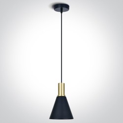 SUSPENSION AVEC ABAT-JOUR NOIR & ANNEAU LAITON BROSSÉ Max.10W E27