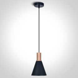 SUSPENSION AVEC ABAT-JOUR NOIR & ANNEAU CUIVRE Max.10W E27